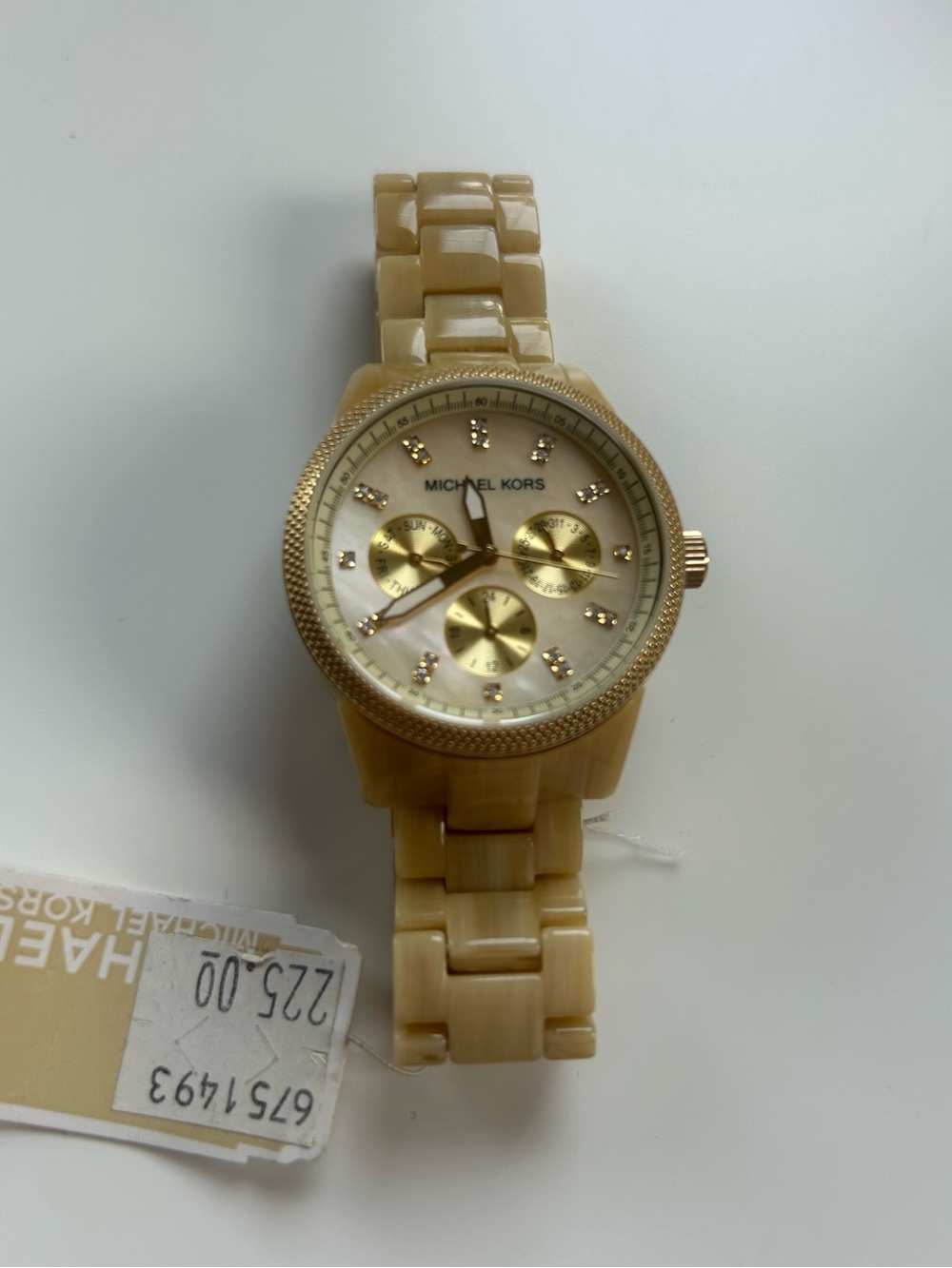 Michael Kors Cream and Gold Resin Chronograph Bracelet Watch